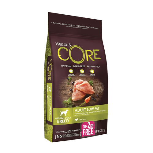 Wellness Core Healthy Weight Turkey Grain Free Adult Dry Dog Food 10kg + 2kg Free