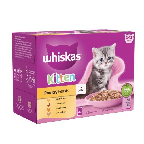 Whiskas 2-12 Months Kitten Food Pouches Poultry Selection in Jelly 12 x 100g