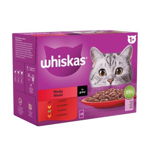 Whiskas Adult 1+ Cat Food Pouches Meat Selection in Gravy 12 x