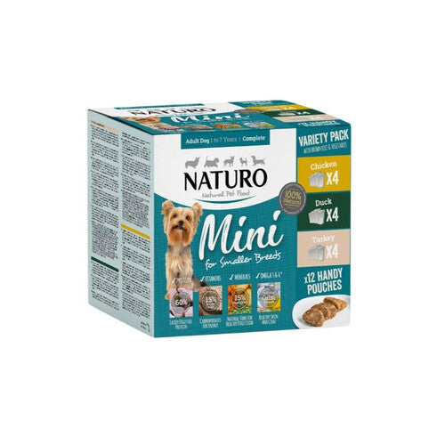 naturo-adult-mini-dog-food-pouch-poultry-selection-with-rice-12x150g