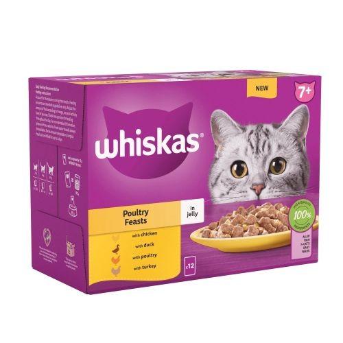 Whiskas Senior 7+ Wet Cat Food Pouches Poultry Selection in Jelly 12 x 100g
