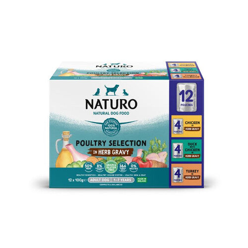 naturo-adult-dog-food-ggf-pouch-poultry-selection-in-herb-gravy-12x100g