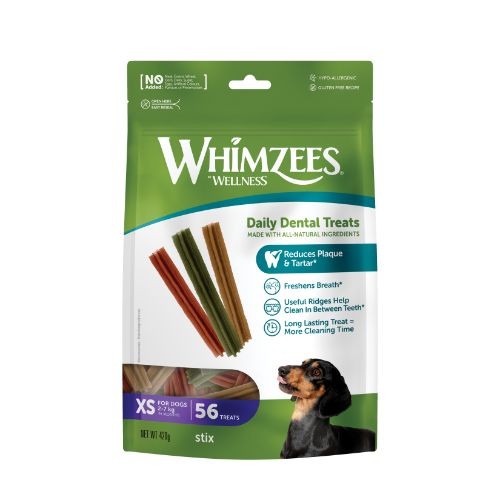 Whimzees Stix Extra Small Dental Dog Chew Treat Pack 56 Pack 80mm