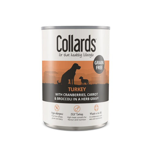 Collards Hypoallergenic Grain Free Adult Wet Dog Food Cans With Turkey 12 x 390g