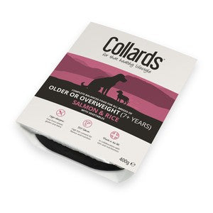 Collards Wet Dog Food Tray with Salmon, Rice and Veg 7 x 395g for Older or Overweight Dogs